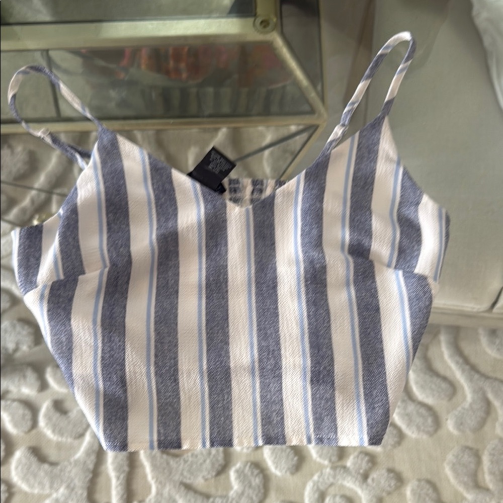 Aqua Striped Blue and White Crop Camisole